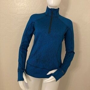 Lululemon Running Luon Spray Jacquard Shocking Blue Black Rush Hour 1/2 Zip Top